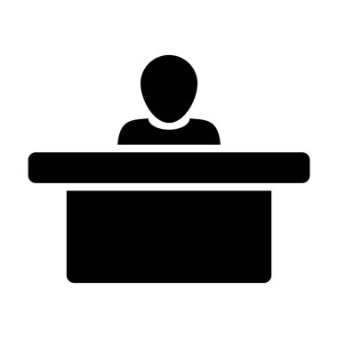 İşgal simge vektör erkek kişi avatar sembol ofis için tablo ile çalışma düz renk glif piktogram çizimde