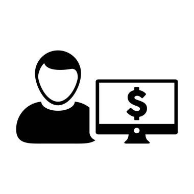 Düz renk bankacılık ve Finans işinde için bilgisayar monitörü ve dolar işareti para birimi para simgesi ile kar simge vektör erkek Kullanıcı kişi profili avatar