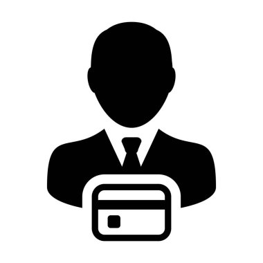 Ödeme simge vektör erkek Kullanıcı kişi profili avatar sembolü için düz renk glif piktogram illüstrasyon kavramı bankacılık ve finans kredi kartıyla