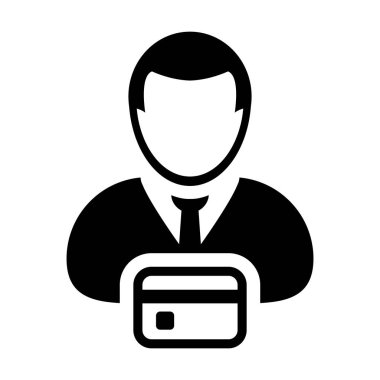 Banka simge vektör erkek Kullanıcı kişi profili avatar sembolü bankacılık ve finans düz renk glif piktogram illüstrasyon kavramı için banka kartı ile