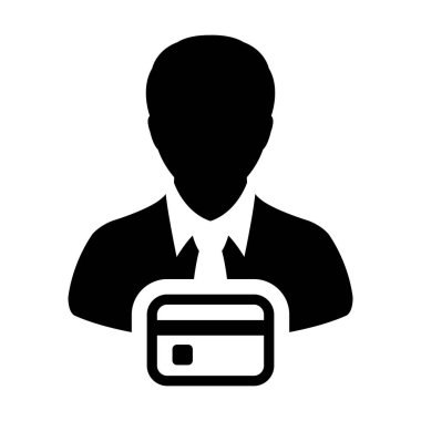 e-ticaret simge vektör erkek Kullanıcı kişi profili avatar sembolü için düz renk glif piktogram illüstrasyon kavramı bankacılık ve finans kredi kartıyla