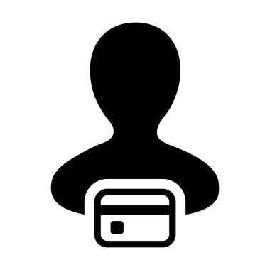Kredi simge vektör erkek Kullanıcı kişi profili avatar sembolü bankacılık ve finans düz renk glif piktogram illüstrasyon kavramı için banka kartı ile