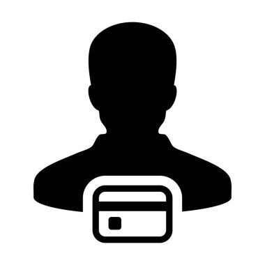 Simge vektör erkek Kullanıcı kişi profili avatar sembolü için düz renk glif piktogram illüstrasyon kavramı finans kredi kartıyla bankacılık