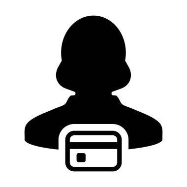 Simge vektör kadın Kullanıcı kişi profili avatar sembolü için düz renk glif piktogram illüstrasyon kavramı finans kredi kartıyla bankacılık
