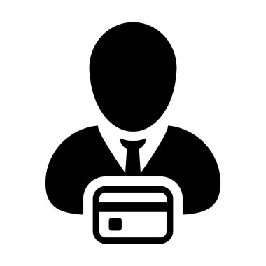 Kart simge vektör erkek Kullanıcı kişi profili avatar sembolü için düz renk glif piktogram illüstrasyon bankacılık ve finans kavramında borç