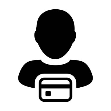 Akıllı kart simge vektör erkek Kullanıcı kişi profili avatar sembolü için düz renk glif piktogram illüstrasyon bankacılık ve finans kavramında