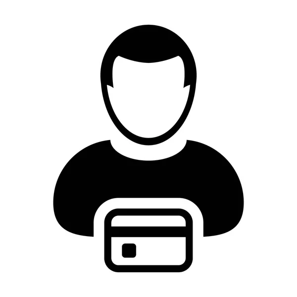 银行图标向量男性用户个人资料头像符号与信用卡银行和金融概念在平面彩色象形文字图插图 — 图库矢量图片