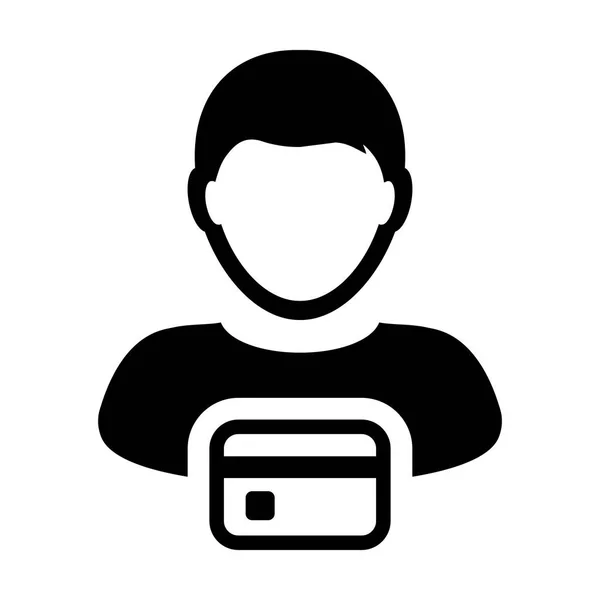 购物图标向量男性用户个人资料头像符号与信用卡银行和金融概念在平面彩色象形文字插图 — 图库矢量图片