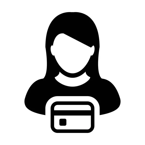 Icône Paiement Vecteur Utilisateur Féminin Profil Avatar Symbole Avec Carte — Image vectorielle