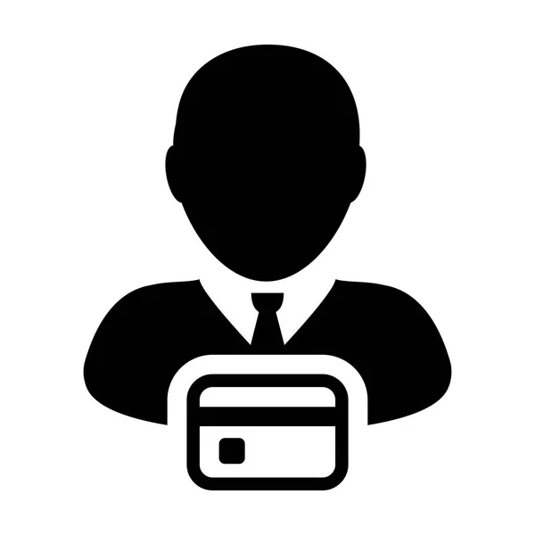 信用卡图标向量男性用户个人资料头像符号银行和金融概念在平面彩色象形文字图插图 — 图库矢量图片