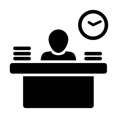 Office simge vektör erkek kişi işçi avatar sembol ofis için tablo ile çalışma düz renk glif piktogram çizimde