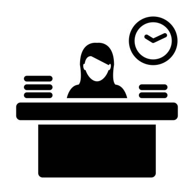 Kayıt simge vektör kadın kişi avatar sembol ofis için tablo ile çalışma düz renk glif piktogram çizimde