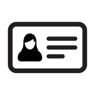 Alt simge vektör kadın Kullanıcı kişi profili avatar sembolü düz renk glif piktogram çizimde kimlik kartı ile