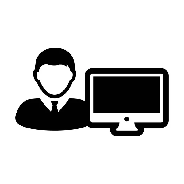 Monitor Icon Vector Male Person User Computer Screen Avatar Flat — Stock Vector