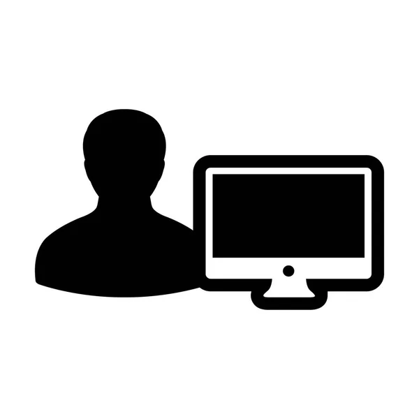 Icône Réseau Vecteur Homme Utilisateur Avec Écran Ordinateur Moniteur Avatar — Image vectorielle
