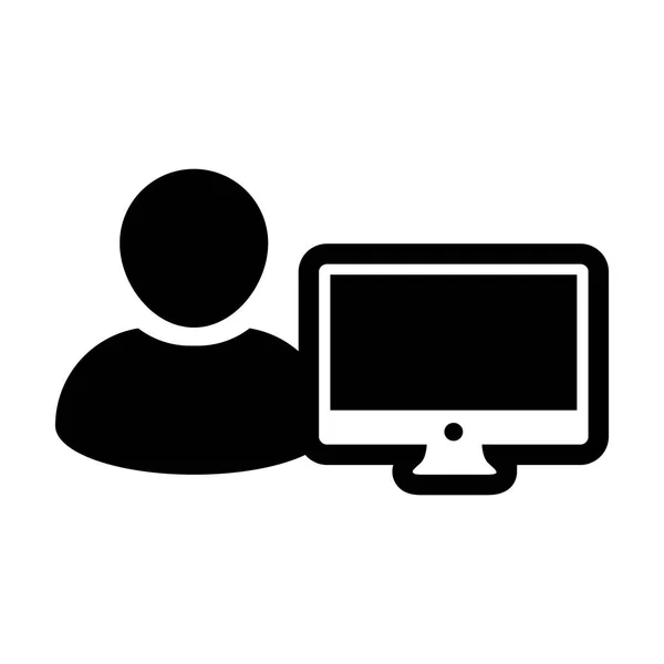 管理器图标向量男性用户与计算机显示器屏幕头像在平面颜色字形象形文字符号例证 — 图库矢量图片