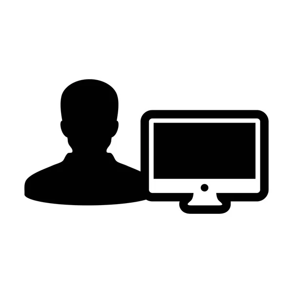 Designer icon vector male person user with computer monitor screen avatar in flat color in Glyph Pictogram Symbol illustration