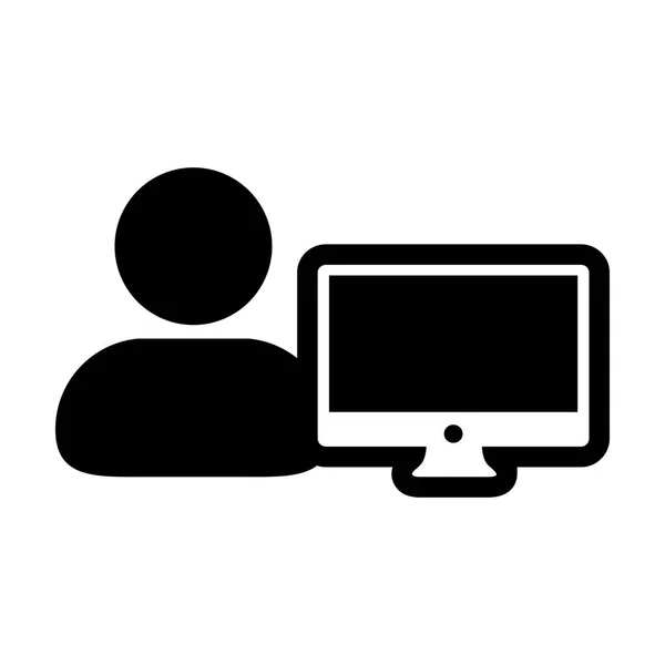 关联图标矢量男性用户与计算机显示器屏幕头像在平面颜色字形象形文字符号插图 — 图库矢量图片