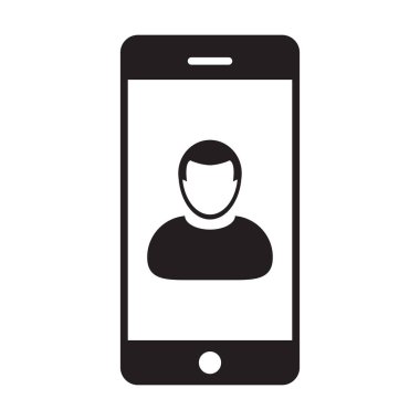 Mobil kullanıcı simge vektör erkek kişi profili avatar glif piktogram resimde iletişim için smartphone simgesiyle