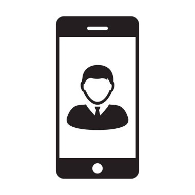 Mobil cihazlar için glif piktogram illüstrasyon iletişimde ile telefon sembol simge vektör erkek kişi profil avatar