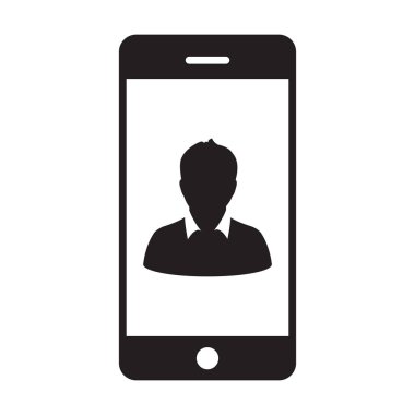 Cep telefonu kullanıcı simge vektör erkek kişi profili avatar glif piktogram resimde iletişim için telefon simgesiyle