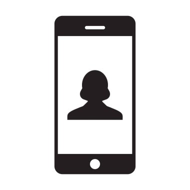 Mobil cihazlar için glif piktogram illüstrasyon iletişimde ile telefon sembol simge vektör kadın kişi profil avatar