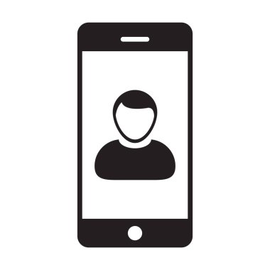 Glif piktogram illüstrasyon iletişimi ile mobil sembol simge vektör erkek kişi profil avatar ara