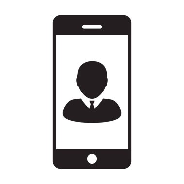Kullanıcı simge vektör erkek kişi profili avatar telefon simgesi olan glif piktogram resimde iletişim için ara