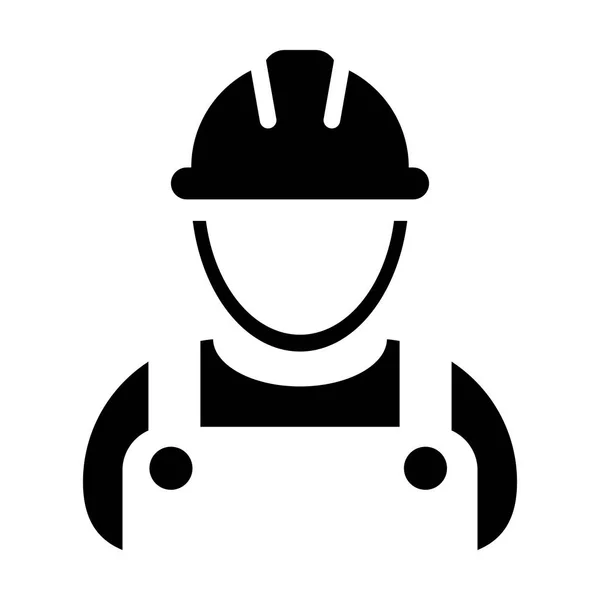 Icono del trabajador vector hombre servicio de construcción persona perfil avatar con casco hardhat y chaqueta en ilustración pictograma glifo — Archivo Imágenes Vectoriales