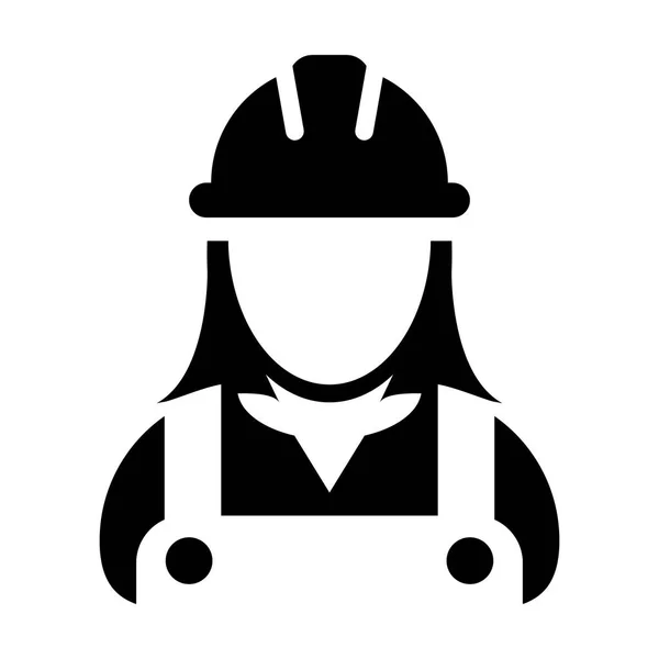 Icono del trabajador vector mujer servicio de construcción persona perfil avatar con casco hardhat en ilustración pictograma glifo — Archivo Imágenes Vectoriales