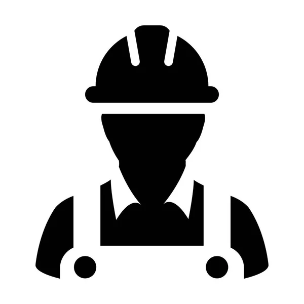 Encuesta icono del trabajador vector hombre servicio de construcción persona perfil avatar con casco de casco y chaqueta en ilustración pictograma glifo — Vector de stock