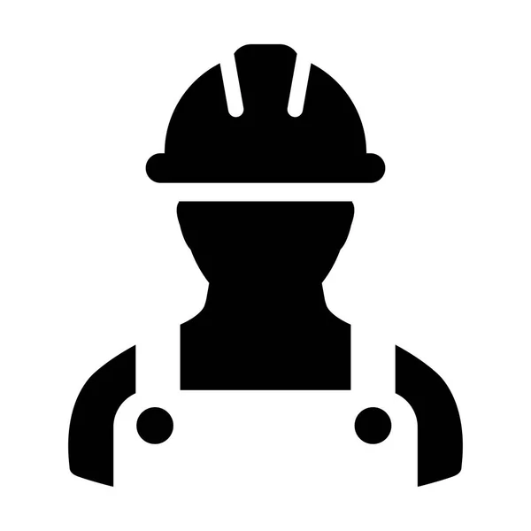 Icono de arquitecto vector hombre trabajador de la construcción persona perfil avatar con casco hardhat y chaqueta en ilustración pictograma glifo — Vector de stock