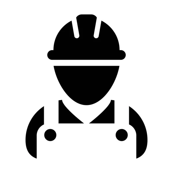 Icono constructor vector hombre trabajador de la construcción persona perfil avatar con casco hardhat y chaqueta en ilustración pictograma glifo — Archivo Imágenes Vectoriales