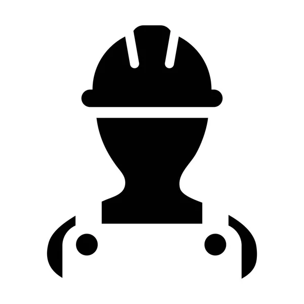 Icono profesional vector hombre trabajador de la construcción persona avatar perfil con casco hardhat y chaqueta en ilustración pictograma glifo — Vector de stock