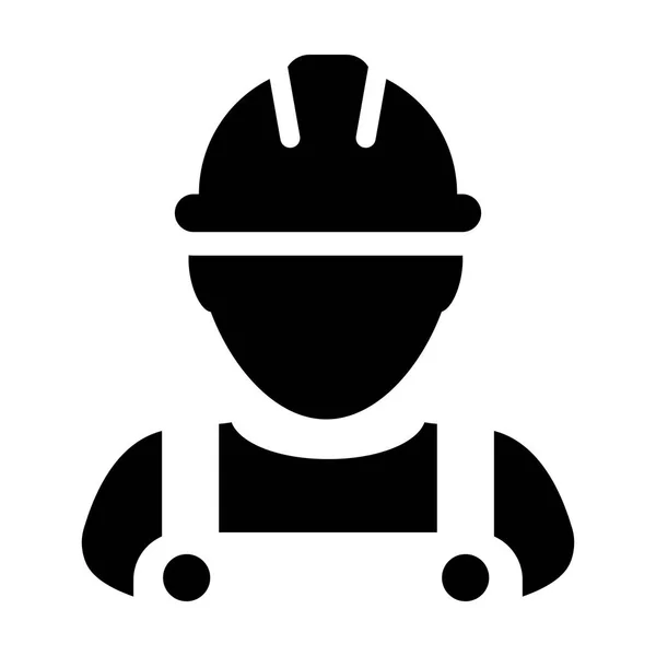 Badanie pracownika ikona wektor mężczyzna budowlane usługi osoba profil avatar z hełm i kurtka glifów piktogram ilustracji — Wektor stockowy