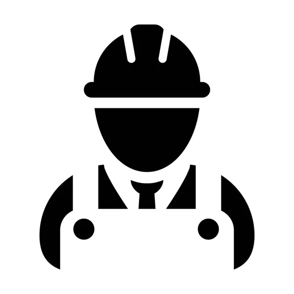 Ingénierie icône vecteur mâle construction service personne profil avatar avec casque et veste en glyphe pictogramme illustration — Image vectorielle