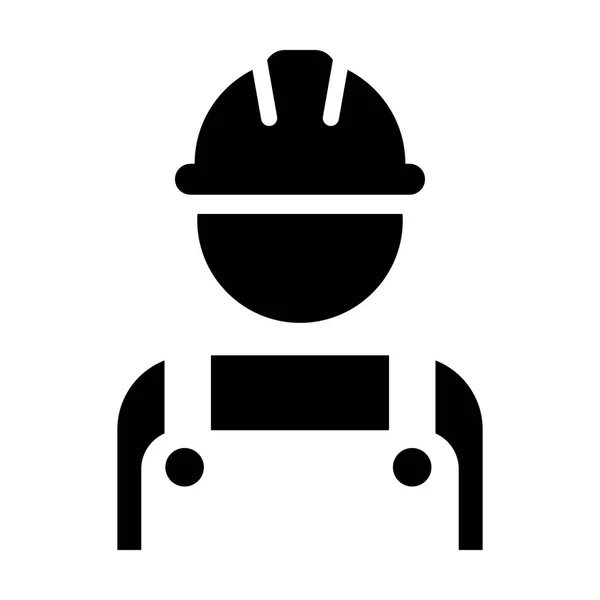 Icono del empleado vector hombre trabajador de la construcción persona perfil avatar con casco hardhat y chaqueta en ilustración pictograma glifo — Vector de stock