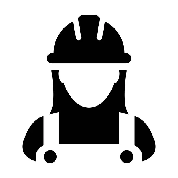 Icono de trabajador de servicio vector mujer servicio de construcción persona perfil avatar con casco hardhat y chaqueta en ilustración pictograma glifo — Archivo Imágenes Vectoriales