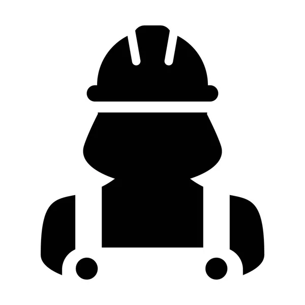 Icono de ingeniería vector mujer servicio de construcción persona perfil avatar con casco hardhat y chaqueta en ilustración pictograma glifo — Vector de stock