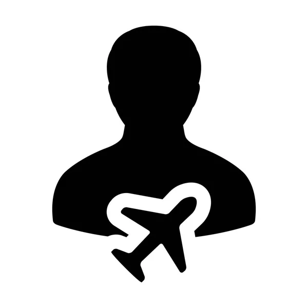 Icono de viaje vector hombre usuario persona perfil avatar símbolo para el transporte en color plano glifo pictograma ilustración — Vector de stock
