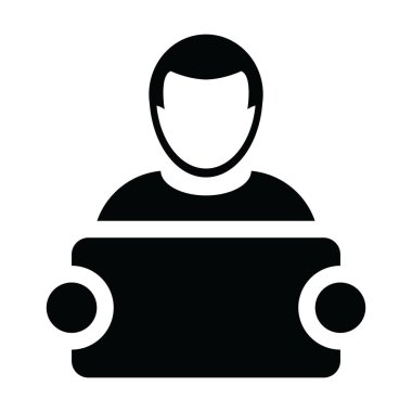 Tabela reklam kampanyası glif piktogram resimde için olan iletişim simge vektör erkek kişi profili avatar simge