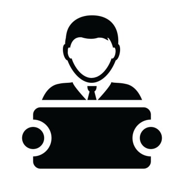 Simge vektör erkek kişi profili avatar simge tabela ile reklam kampanyası glif piktogram resimde için tuşuna basın