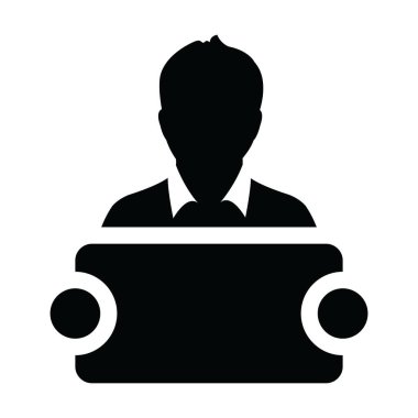 Tabela reklam kampanyası glif piktogram resimde için olan duyuru simge vektör erkek kişi profili avatar simge