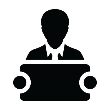 Tabela reklam kampanyası glif piktogram resimde için olan Billboard simge vektör erkek kişi profili avatar simge