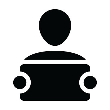 Tabela reklam kampanyası glif piktogram resimde için olan iletişim simge vektör erkek kişi profili avatar simge