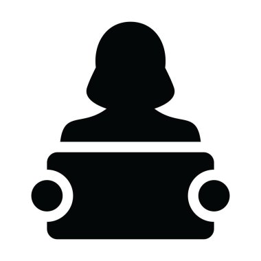 Tabela reklam kampanyası glif piktogram resimde için olan afiş simge vektör kadın kişi profili avatar simge