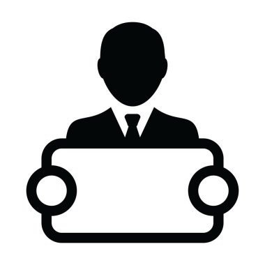 Simge vektör erkek kişi profil avatar sembolü ile tabela glif piktogram çizimde kampanya için reklam