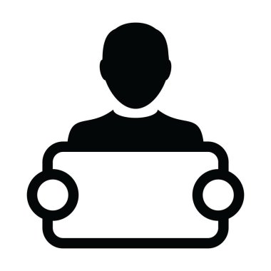 Tabela reklam kampanyası glif piktogram resimde için olan medya simge vektör erkek kişi profili avatar simge