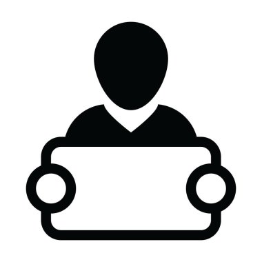 Tabela reklam kampanyası glif piktogram resimde için olan medya simge vektör erkek kişi profili avatar simge