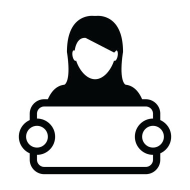 Tabela reklam kampanyası glif piktogram resimde için olan iletişim simge vektör kadın kişi profili avatar simge